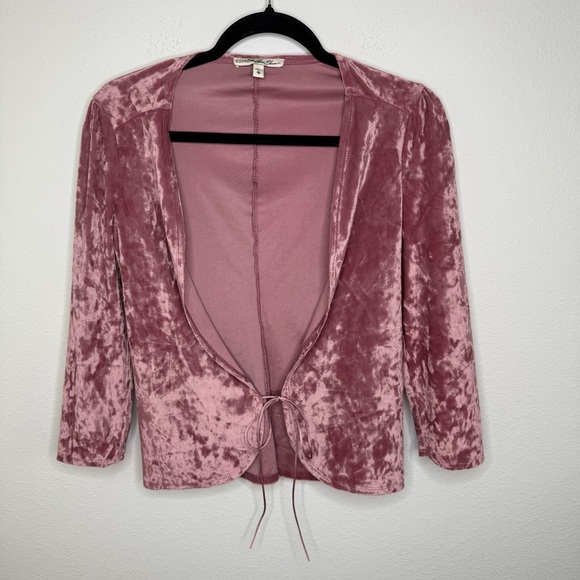 Vintage Express Crushed Velvet Pink Open-Front Cardigan Size XS - Picture 1 of 6